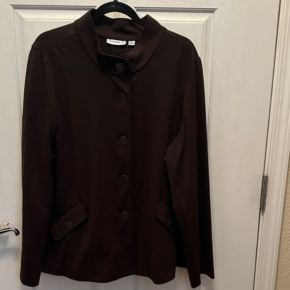 Susan Graver Elegant Chocolate Brown Knit Blazer Size XL